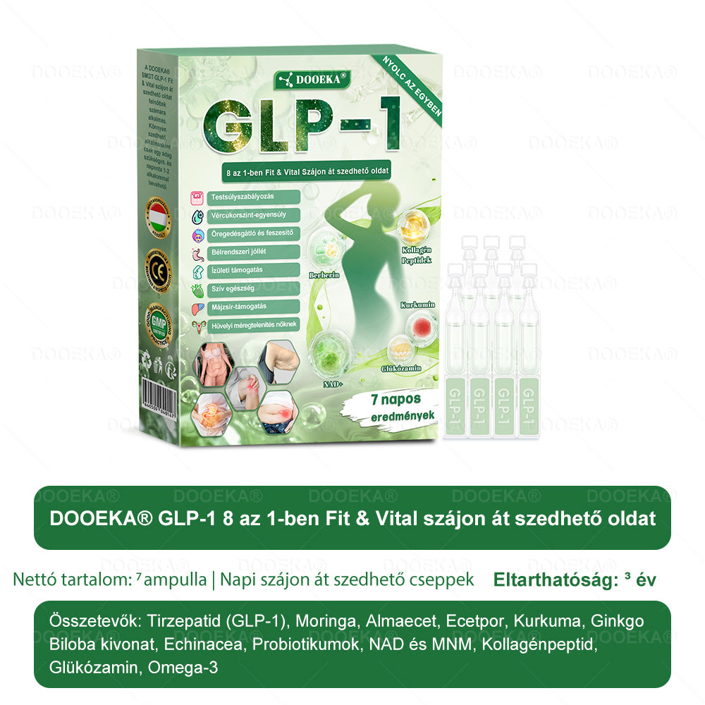 🎁 DOOEKA® GLP-1 8 az 1-ben Fit & Vital Szájon át szedhető oldat – 👨‍⚕️ Napi egyszer, 7 nap alatt látható változás / Elhízás, szív- és érrendszeri egészség, cukorbetegség, alvási apnoe, bélrendszer egészsége, ízületi problémák és még sok más esetén🎁